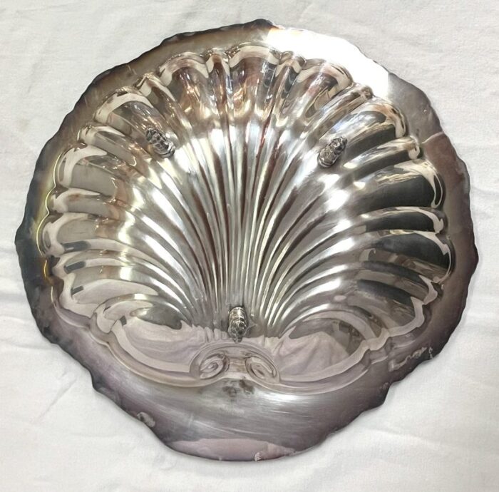 vintage large silverplate footed clam shell serving dish 1322