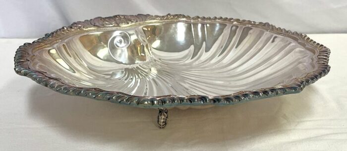 vintage large silverplate footed clam shell serving dish 7947