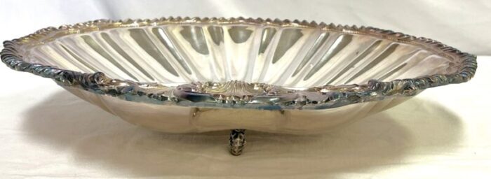 vintage large silverplate footed clam shell serving dish 8919