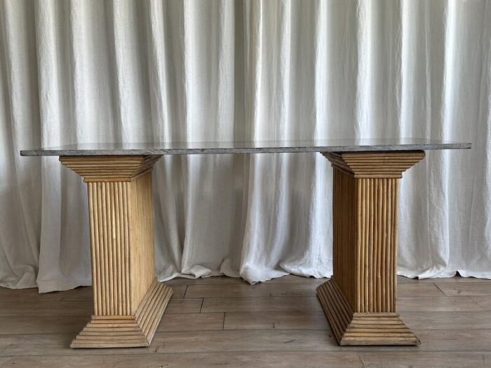 vintage marble top console table with bamboo pedestal legs 1970s 2613