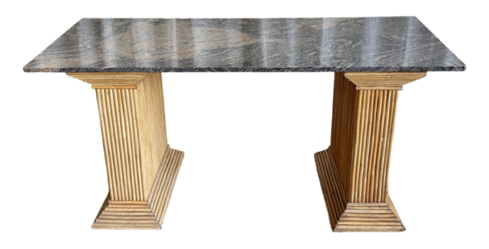 vintage marble top console table with bamboo pedestal legs 1970s 4700