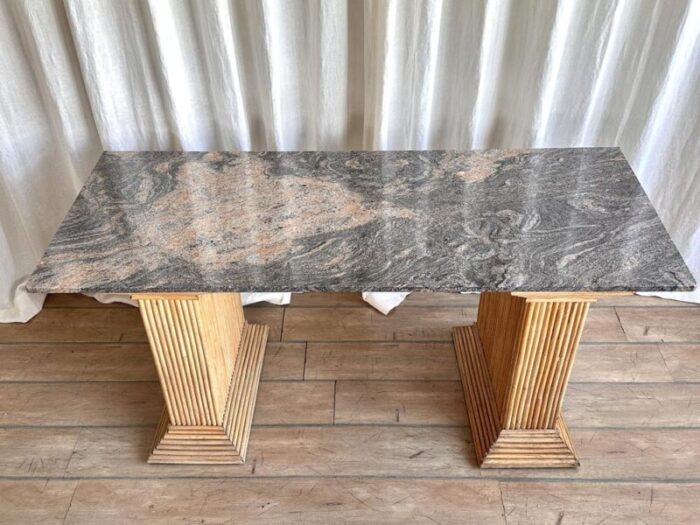 vintage marble top console table with bamboo pedestal legs 1970s 5860