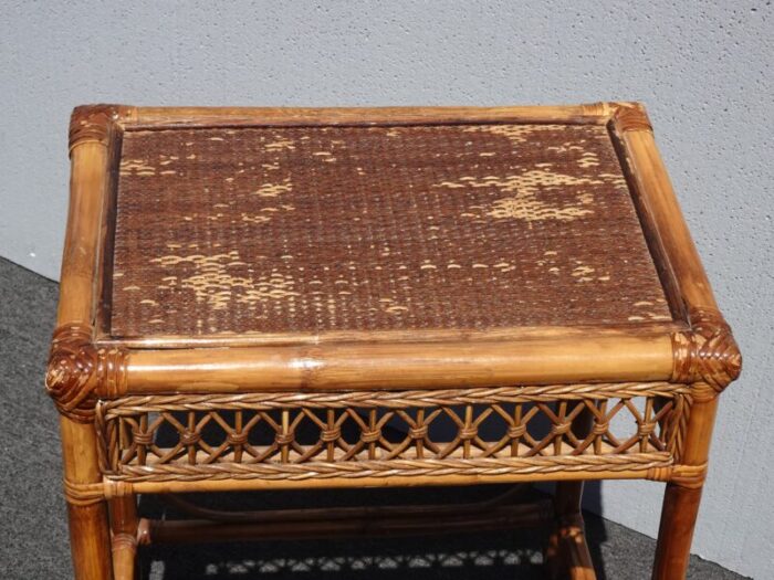 vintage mid century bamboo rattan side table end table 2529