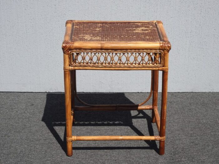 vintage mid century bamboo rattan side table end table 8002