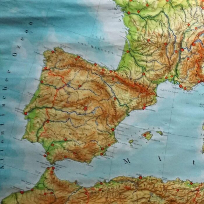 vintage mural map mediterranean sea near east countries rollable wall chart 1970s 2