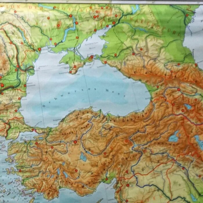 vintage mural map mediterranean sea near east countries rollable wall chart 1970s 4