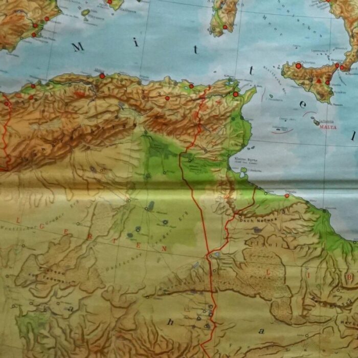 vintage mural map mediterranean sea near east countries rollable wall chart 1970s 5