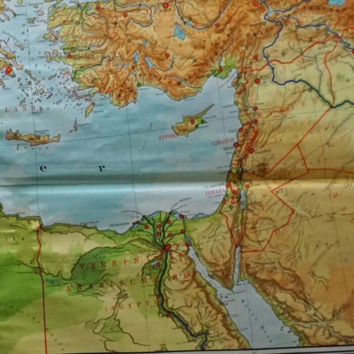 vintage mural map mediterranean sea near east countries rollable wall chart 1970s 6