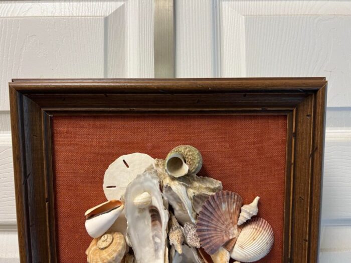 vintage original framed seashell art collage on canvas 5191