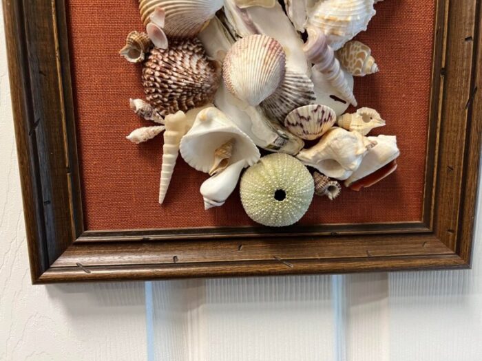 vintage original framed seashell art collage on canvas 5304