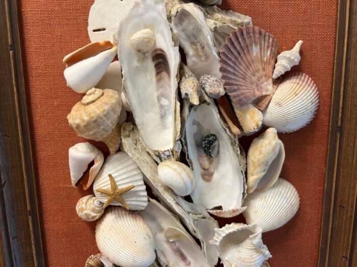 vintage original framed seashell art collage on canvas 5413