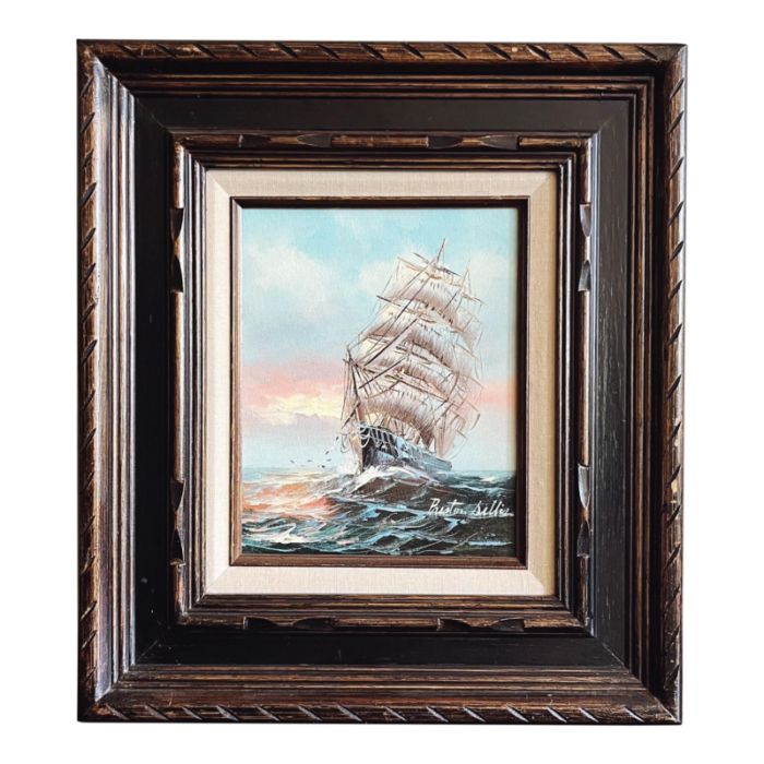 vintage original nautical oil painting signed by artist preston willis 3564