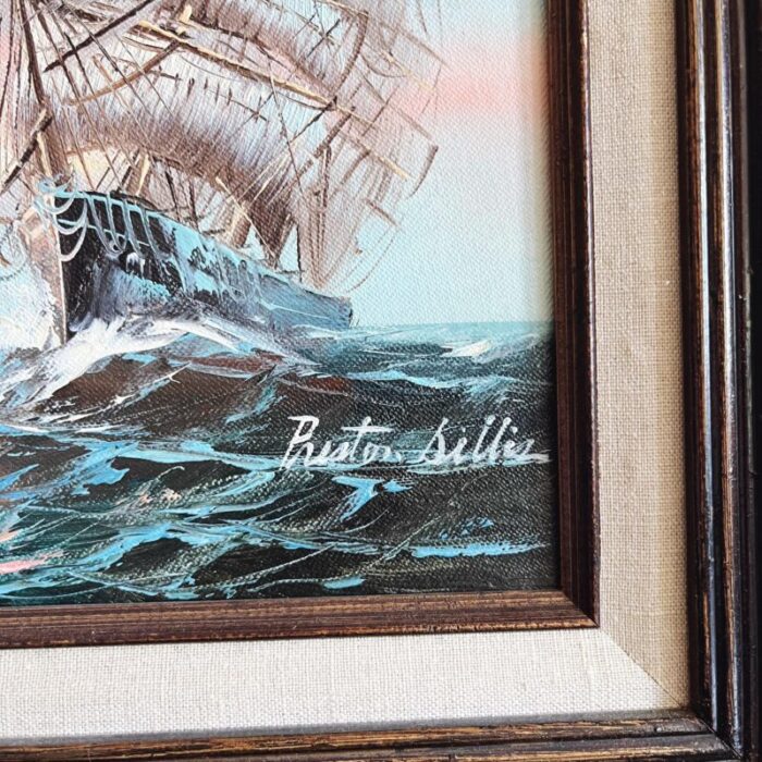 vintage original nautical oil painting signed by artist preston willis 8901