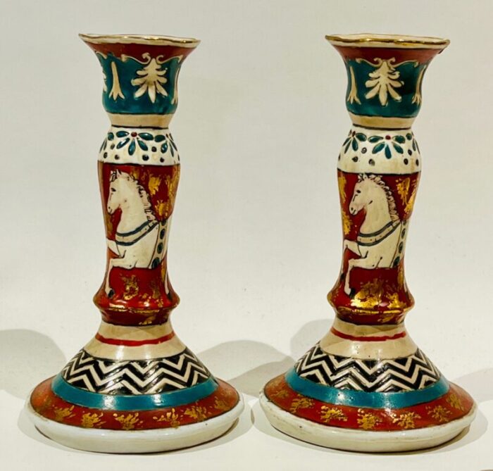 vintage porcelain candlesticks hfp macau 7 asian horse candle holders 1898