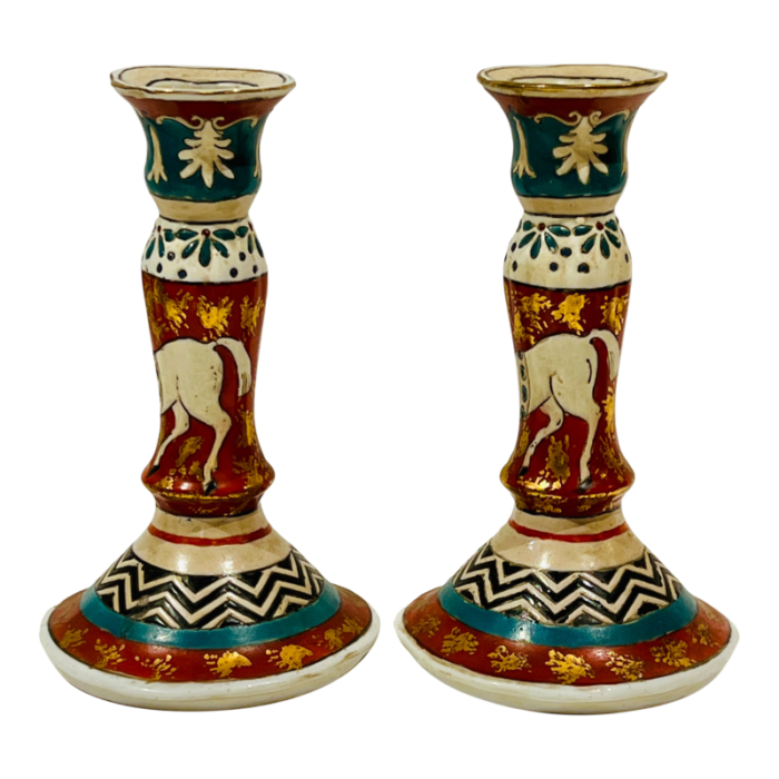 vintage porcelain candlesticks hfp macau 7 asian horse candle holders 2171