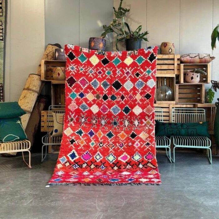 vintage red cotton moroccan rug 1980s 7254