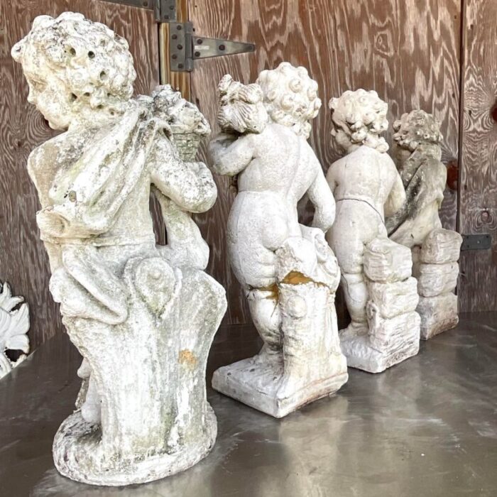 vintage regency cast concrete four seasons statues set of four 3285