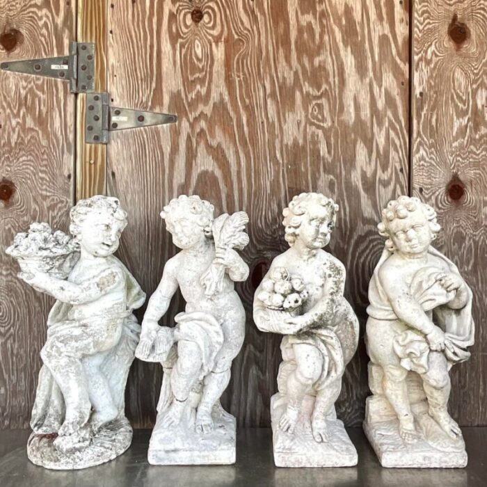 vintage regency cast concrete four seasons statues set of four 3613