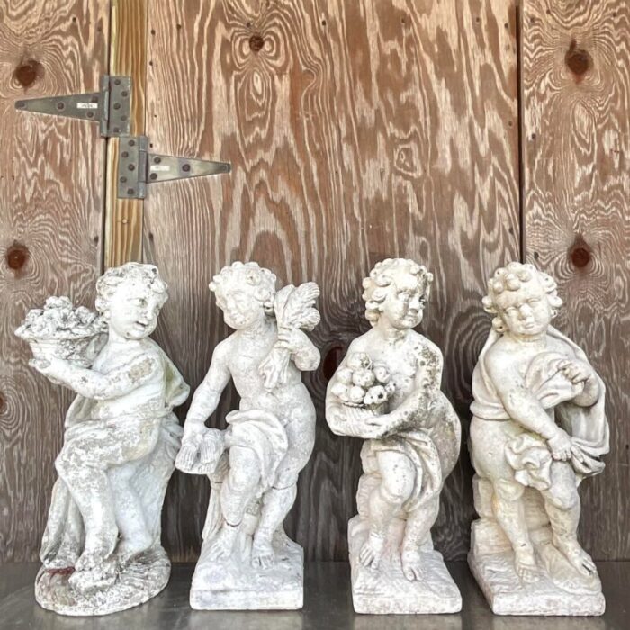 vintage regency cast concrete four seasons statues set of four 3893