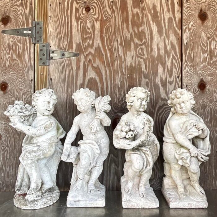 vintage regency cast concrete four seasons statues set of four 5418