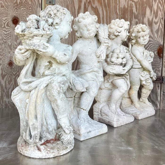 vintage regency cast concrete four seasons statues set of four 6864