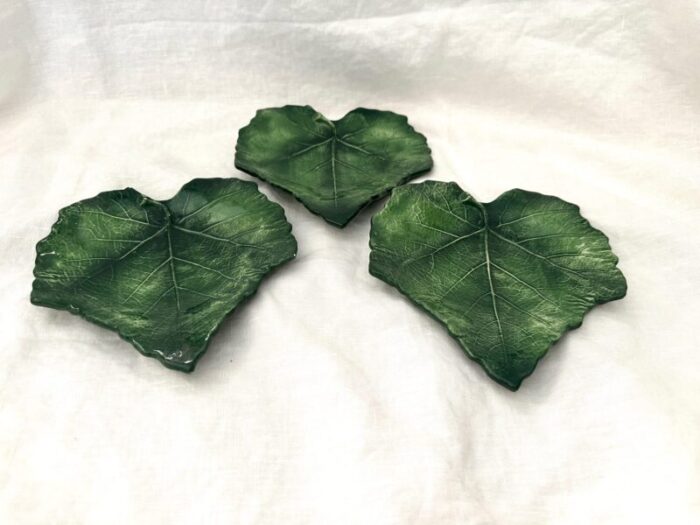 vintage set of 4 vierti green leaf saucer plates 0234