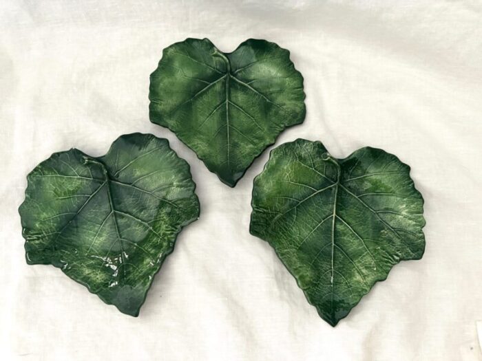 vintage set of 4 vierti green leaf saucer plates 0418