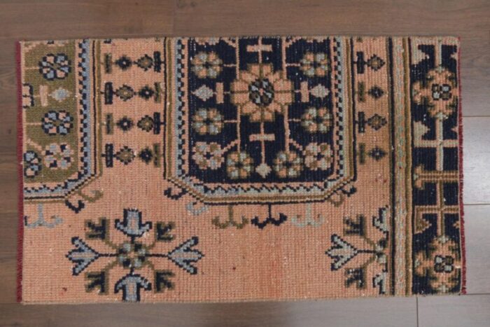 vintage turkish orange floral wool rug anatolia 1960s 1