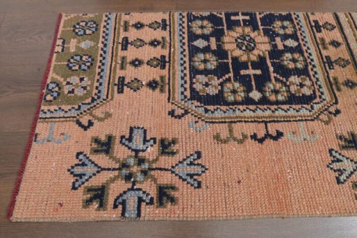 vintage turkish orange floral wool rug anatolia 1960s 2