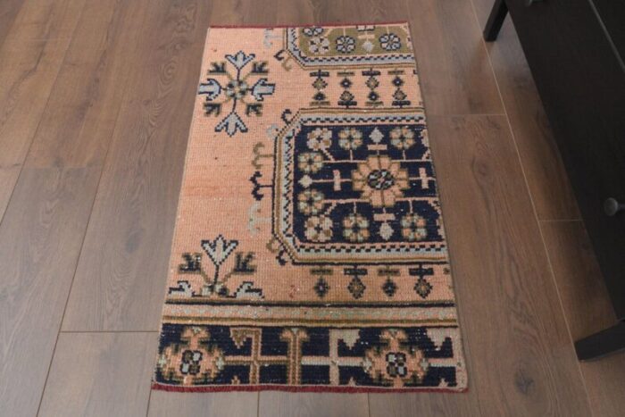 vintage turkish orange floral wool rug anatolia 1960s 6