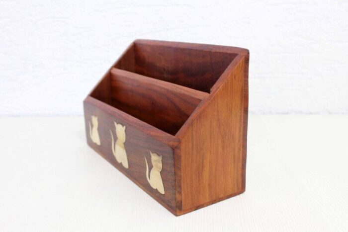 vintage wood and brass letter holder 1970s 4