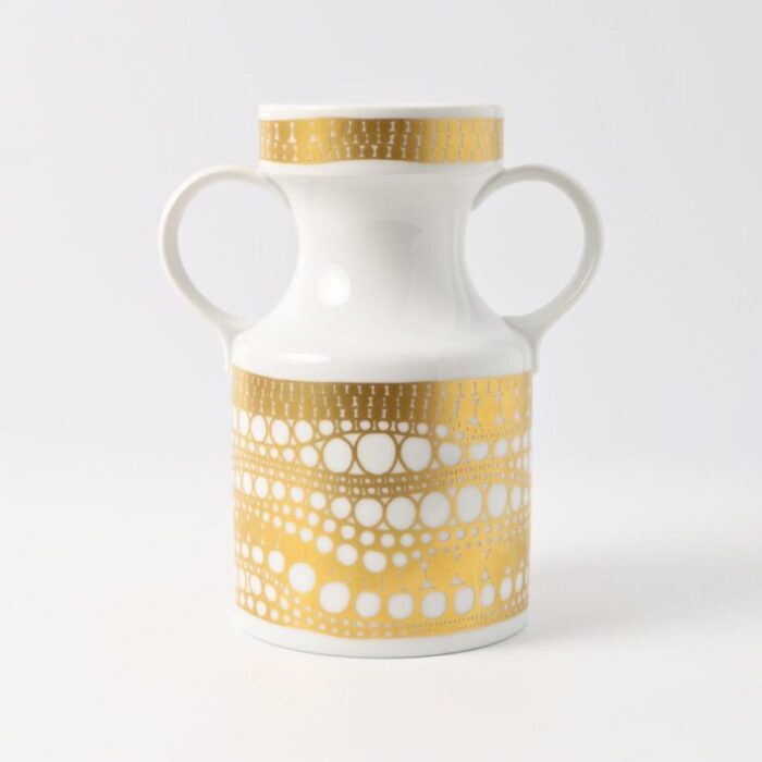 white and gold porcelain vase from h c heinrich 1960s 1