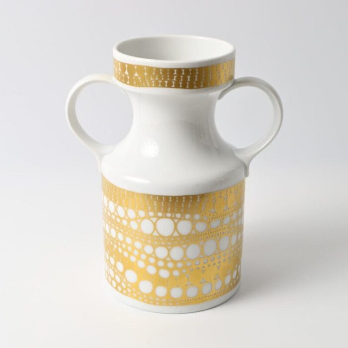 white and gold porcelain vase from h c heinrich 1960s 3