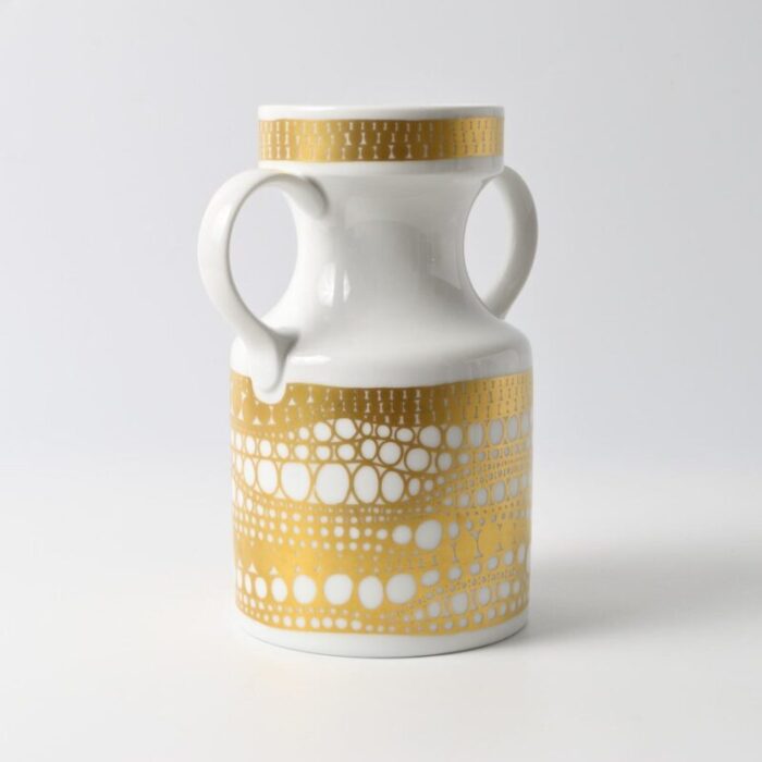 white and gold porcelain vase from h c heinrich 1960s 4