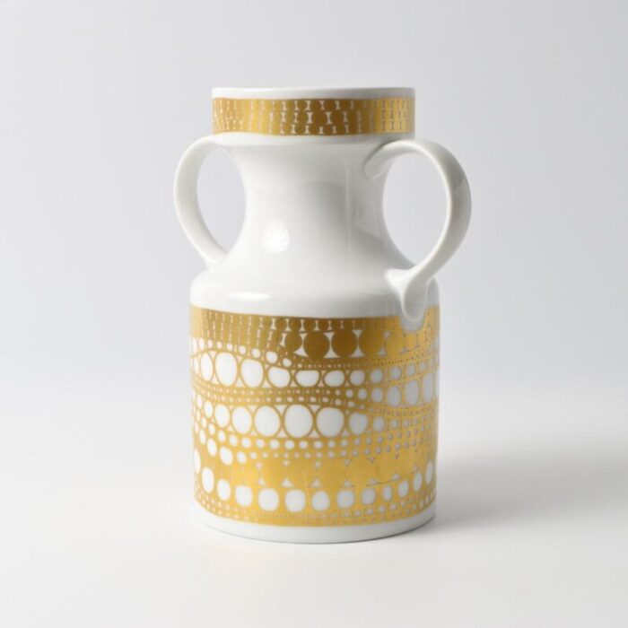 white and gold porcelain vase from h c heinrich 1960s 5