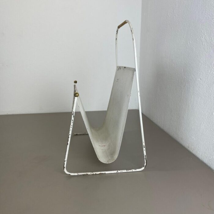 white metal hole pattern magazine holder by carl auboeck for mategot france 1950s 2