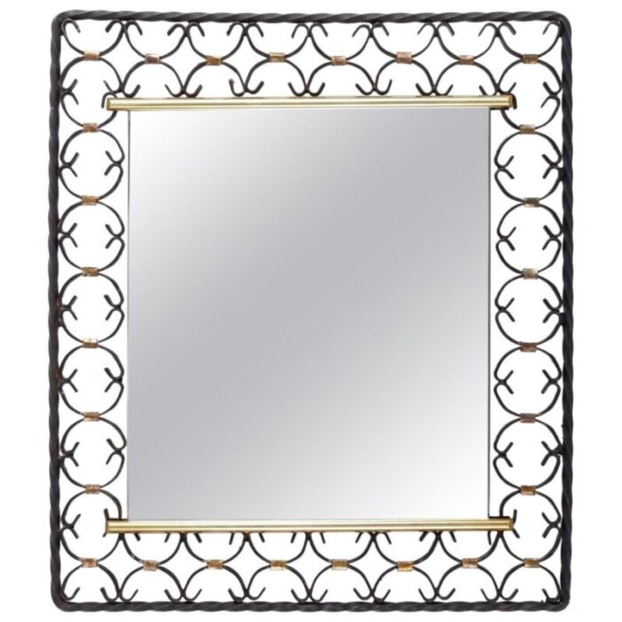 wrought iron and brass mirror 1950s 1