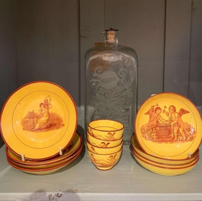 yellow newcastle tea bowls saucers 19th century set of 12 5