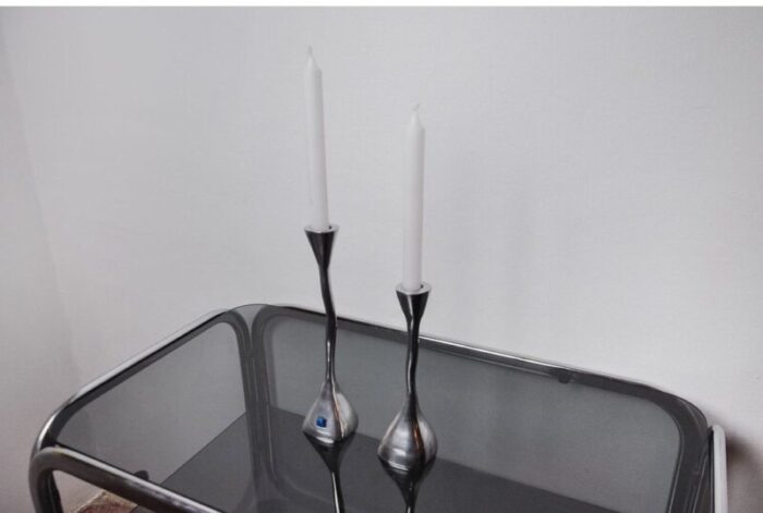 zigzag candlesticks in aluminum and polished stone from art3 spain 1970 set of 2 6